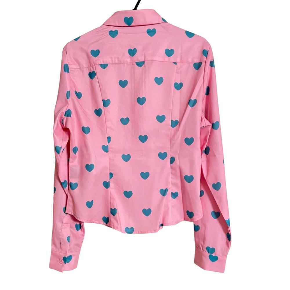 Lazy Oaf Heart Print Button Up Shirt Blouse 12 Pi… - image 4